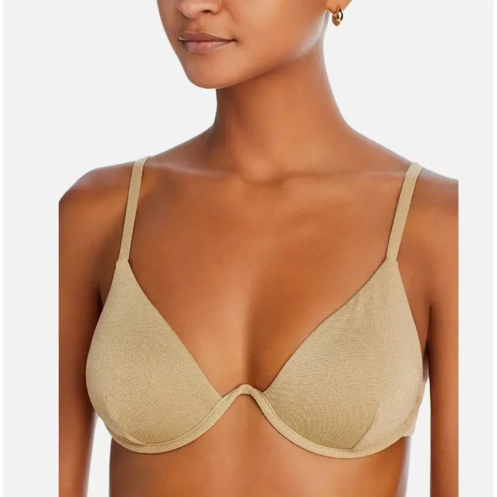 AQUA SWIM BLOOMINGDALES WOMENS MEDIUM WIRE TRIANGLE BIKINI SET SHIMMER GOLD NEW